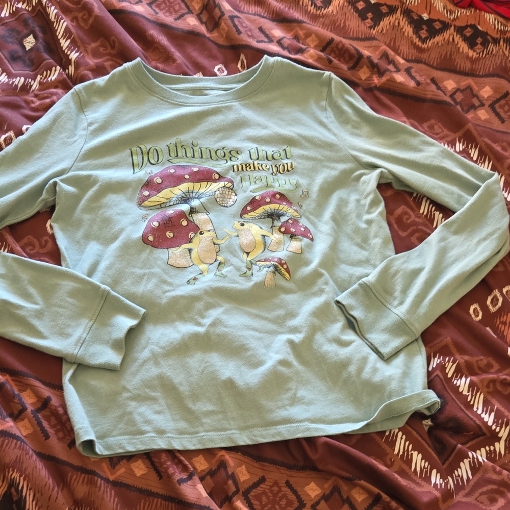 Kids Green Mushroom Graphic Long Sleeve Shirt